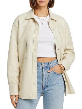 AGOLDE Vegan Leather Shacket Medium Cream Oversized Shirt Jacket EUC